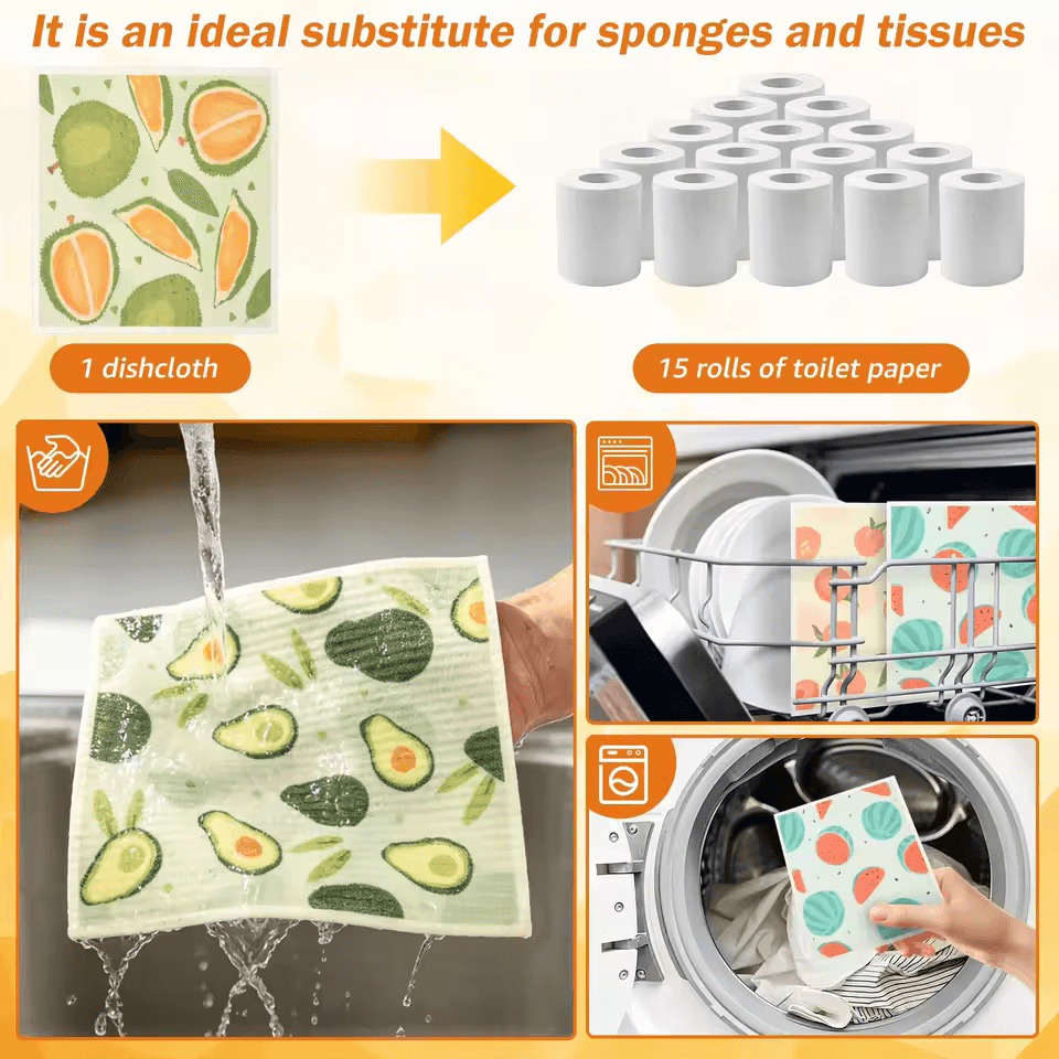Reusable dishcloth being rinsed in a kitchen sink