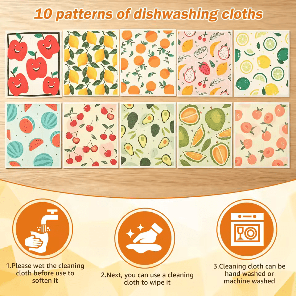 Ten assorted printed Swedish dishcloth patterns